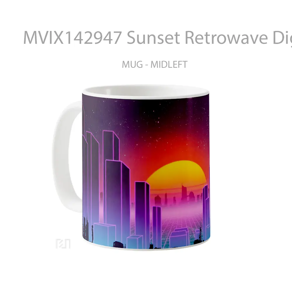 Mug Sunset Retrowave Digital Art Gelas Pemandangan Alam - All-side / Desain