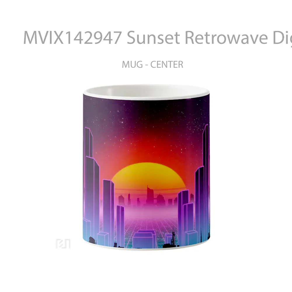 Mug Sunset Retrowave Digital Art Gelas Pemandangan Alam