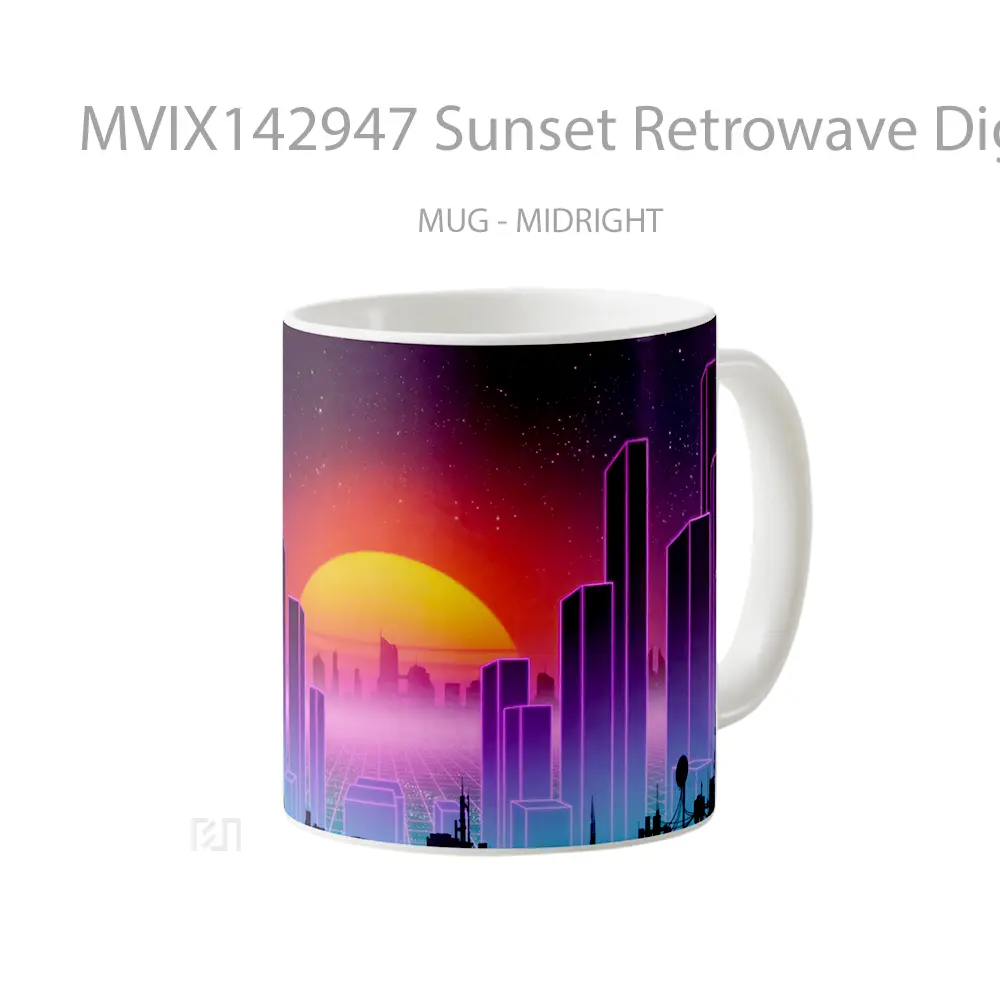 Mug Sunset Retrowave Digital Art Gelas Pemandangan Alam - All-side / Desain