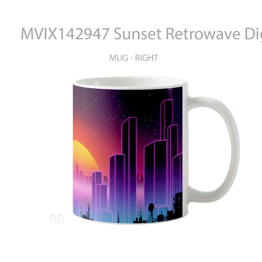 Mug Sunset Retrowave Digital Art Gelas Pemandangan Alam - All-side / Desain