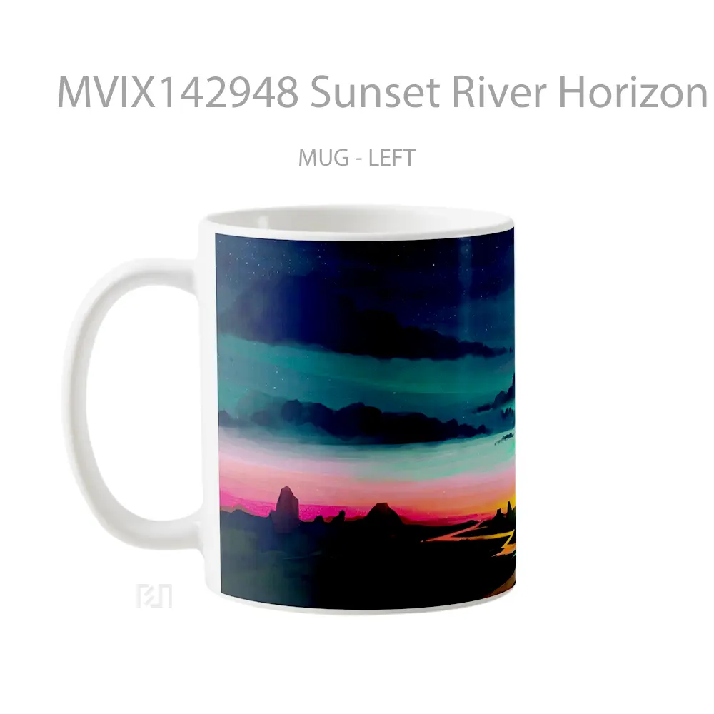 Mug Sunset River Horizon Scenery Digital Art Gelas Pemandangan Alam - All-side / Desain
