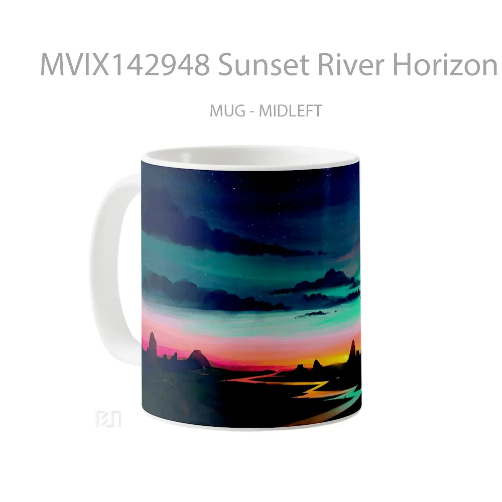 Mug Sunset River Horizon Scenery Digital Art Gelas Pemandangan Alam - All-side / Desain