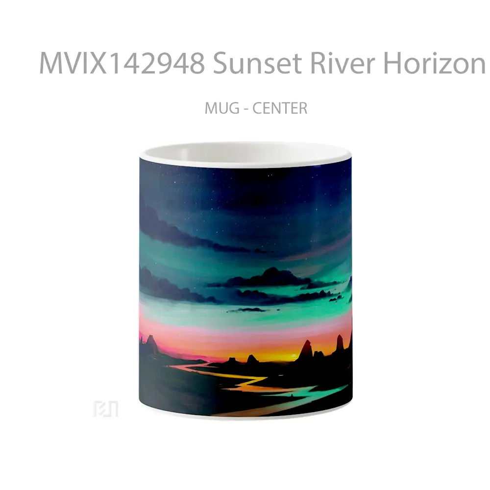 Mug Sunset River Horizon Scenery Digital Art Gelas Pemandangan Alam