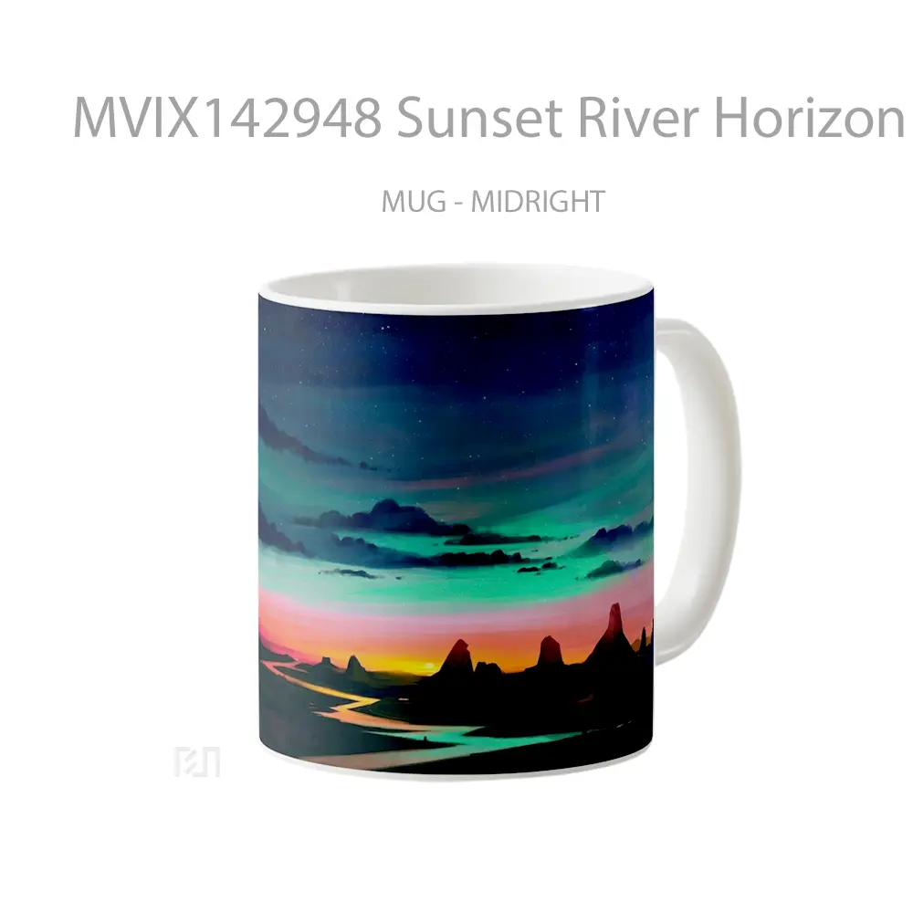 Mug Sunset River Horizon Scenery Digital Art Gelas Pemandangan Alam - All-side / Desain