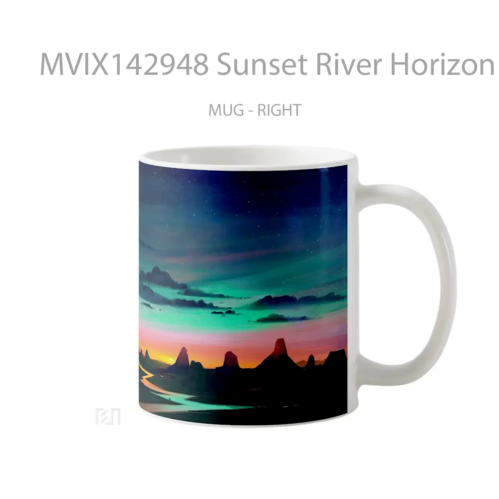 Mug Sunset River Horizon Scenery Digital Art Gelas Pemandangan Alam - All-side / Desain