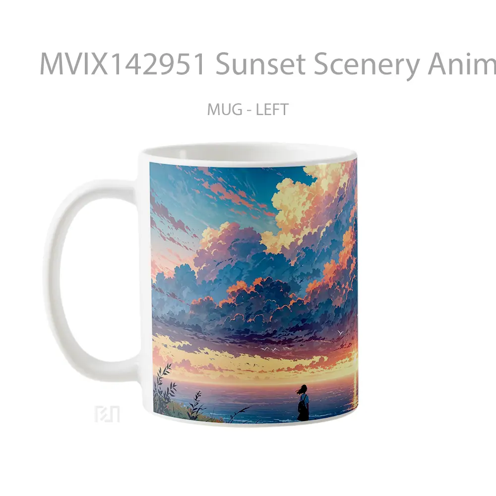 Mug Sunset Scenery Anime Girl Ocean Sky Clouds Cangkir Anime - All-side / Desain
