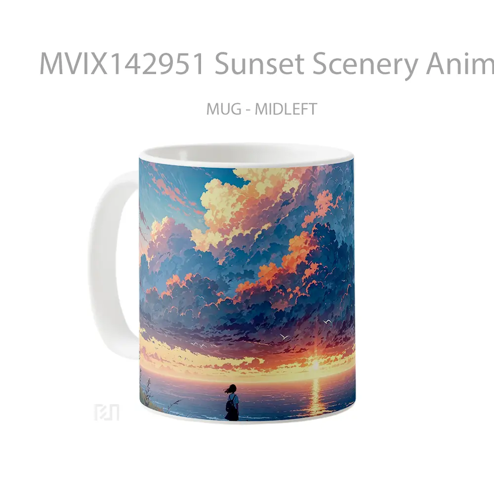 Mug Sunset Scenery Anime Girl Ocean Sky Clouds Cangkir Anime - All-side / Desain