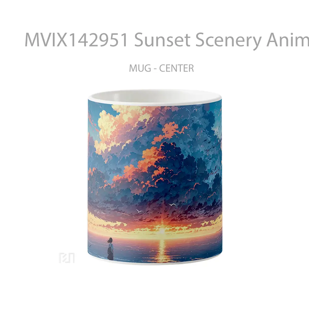 Mug Sunset Scenery Anime Girl Ocean Sky Clouds Cangkir Anime