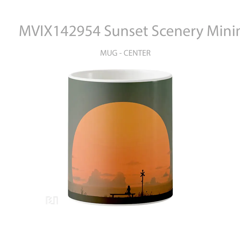Mug Sunset Scenery Minimalist Digital Art Gelas Pemandangan Alam
