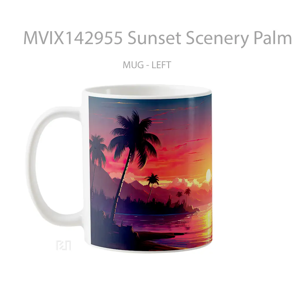 Mug Sunset Scenery Palm Trees Digital Art Gelas Pemandangan Alam - All-side / Desain