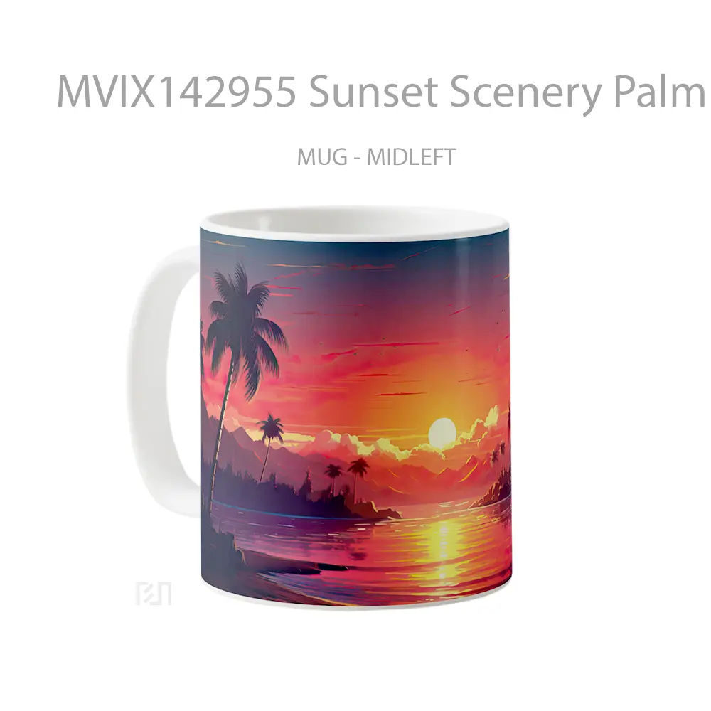 Mug Sunset Scenery Palm Trees Digital Art Gelas Pemandangan Alam - All-side / Desain