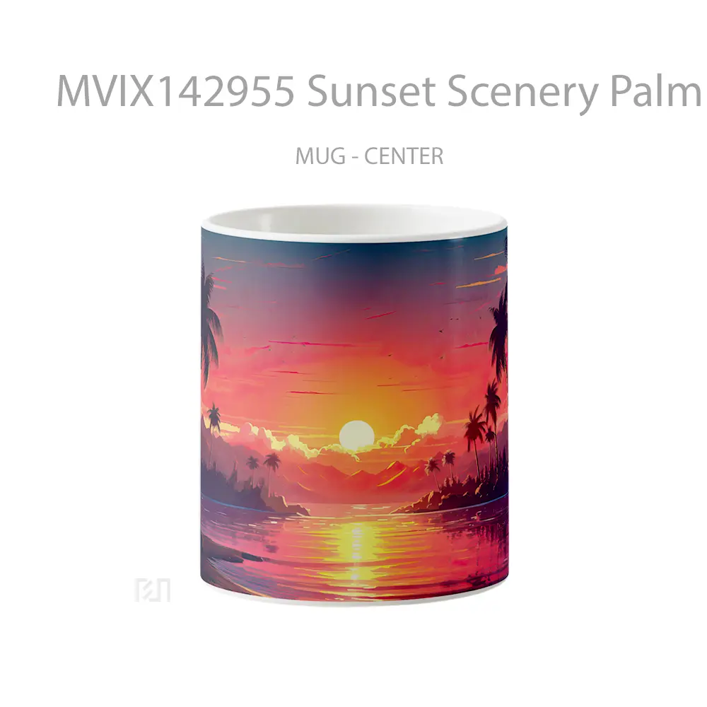 Mug Sunset Scenery Palm Trees Digital Art Gelas Pemandangan Alam