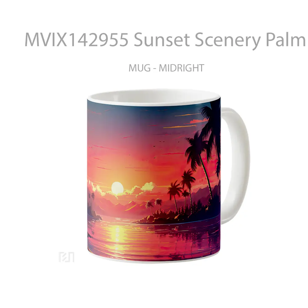 Mug Sunset Scenery Palm Trees Digital Art Gelas Pemandangan Alam - All-side / Desain