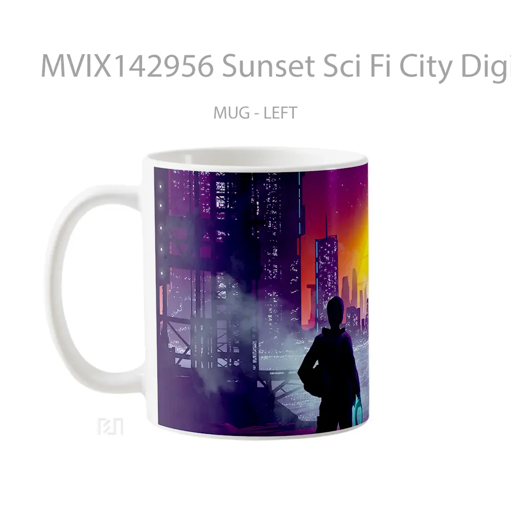 Mug Sunset Sci Fi City Digital Art Gelas Pemandangan Alam - All-side / Desain