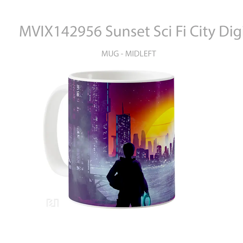 Mug Sunset Sci Fi City Digital Art Gelas Pemandangan Alam - All-side / Desain