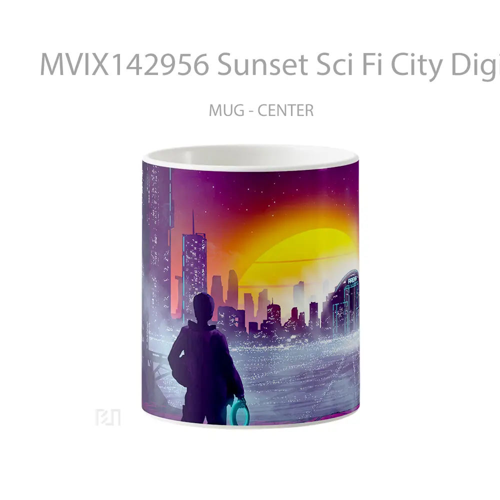 Mug Sunset Sci Fi City Digital Art Gelas Pemandangan Alam
