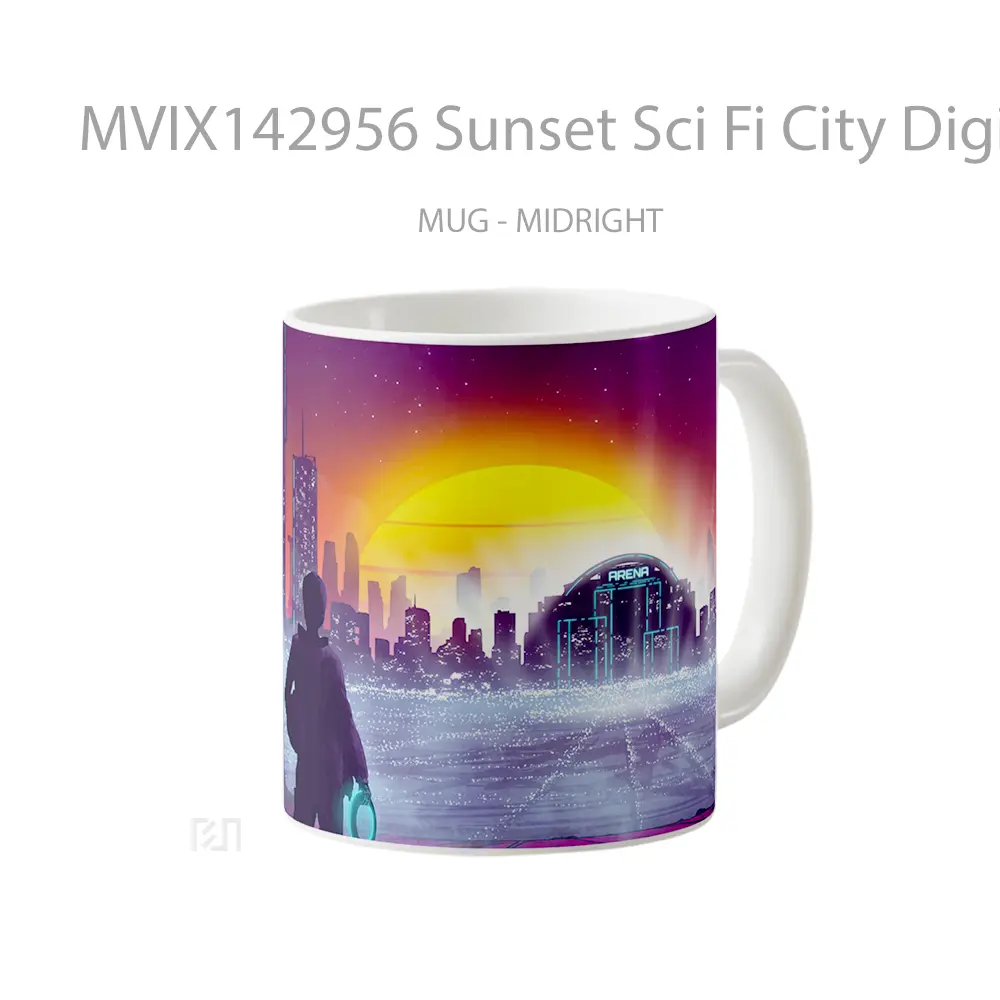 Mug Sunset Sci Fi City Digital Art Gelas Pemandangan Alam - All-side / Desain