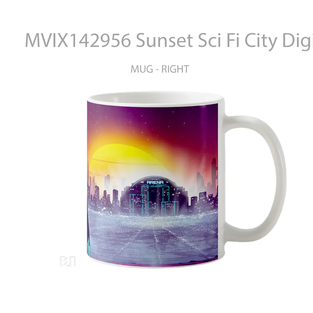 Mug Sunset Sci Fi City Digital Art Gelas Pemandangan Alam - All-side / Desain