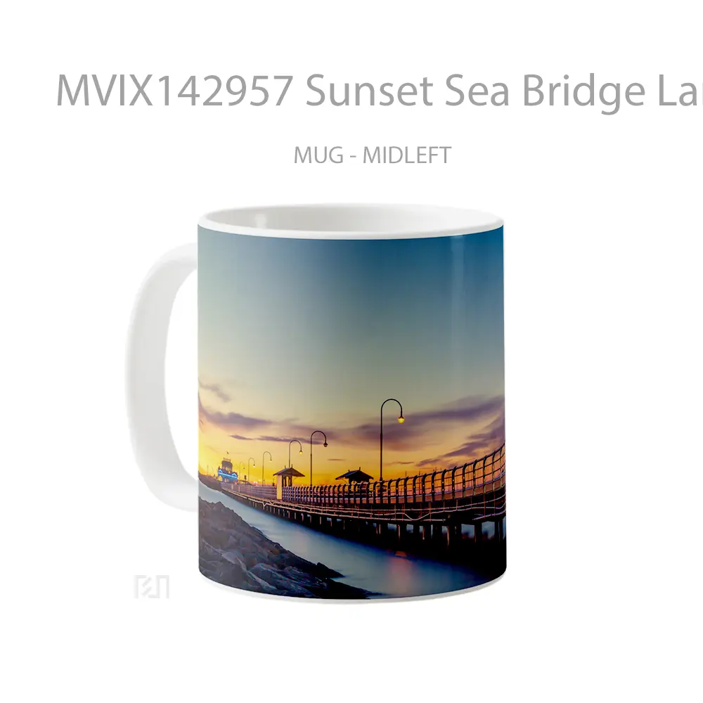 Mug Sunset Sea Bridge Landscape Scenery Gelas Pemandangan Alam - All-side / Desain