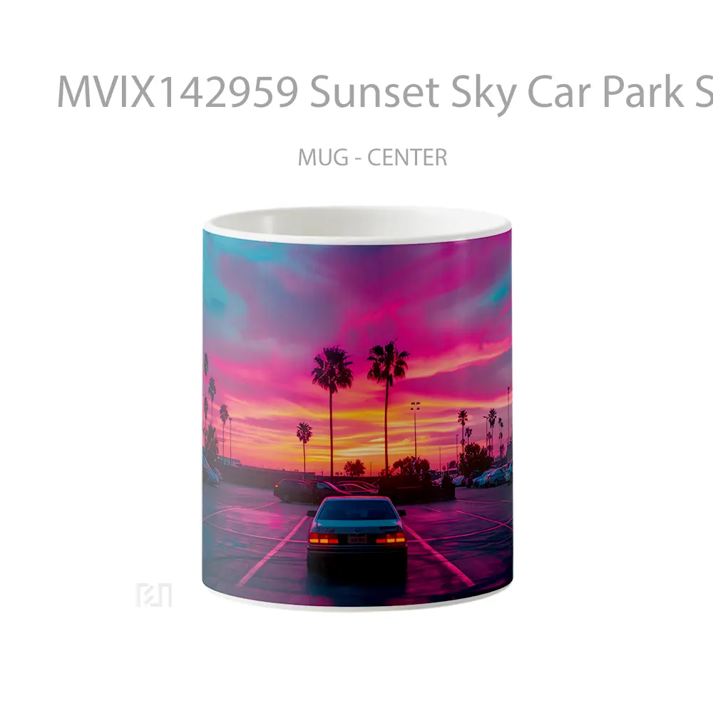 Mug Sunset Sky Car Park Scenery Gelas Pemandangan Alam