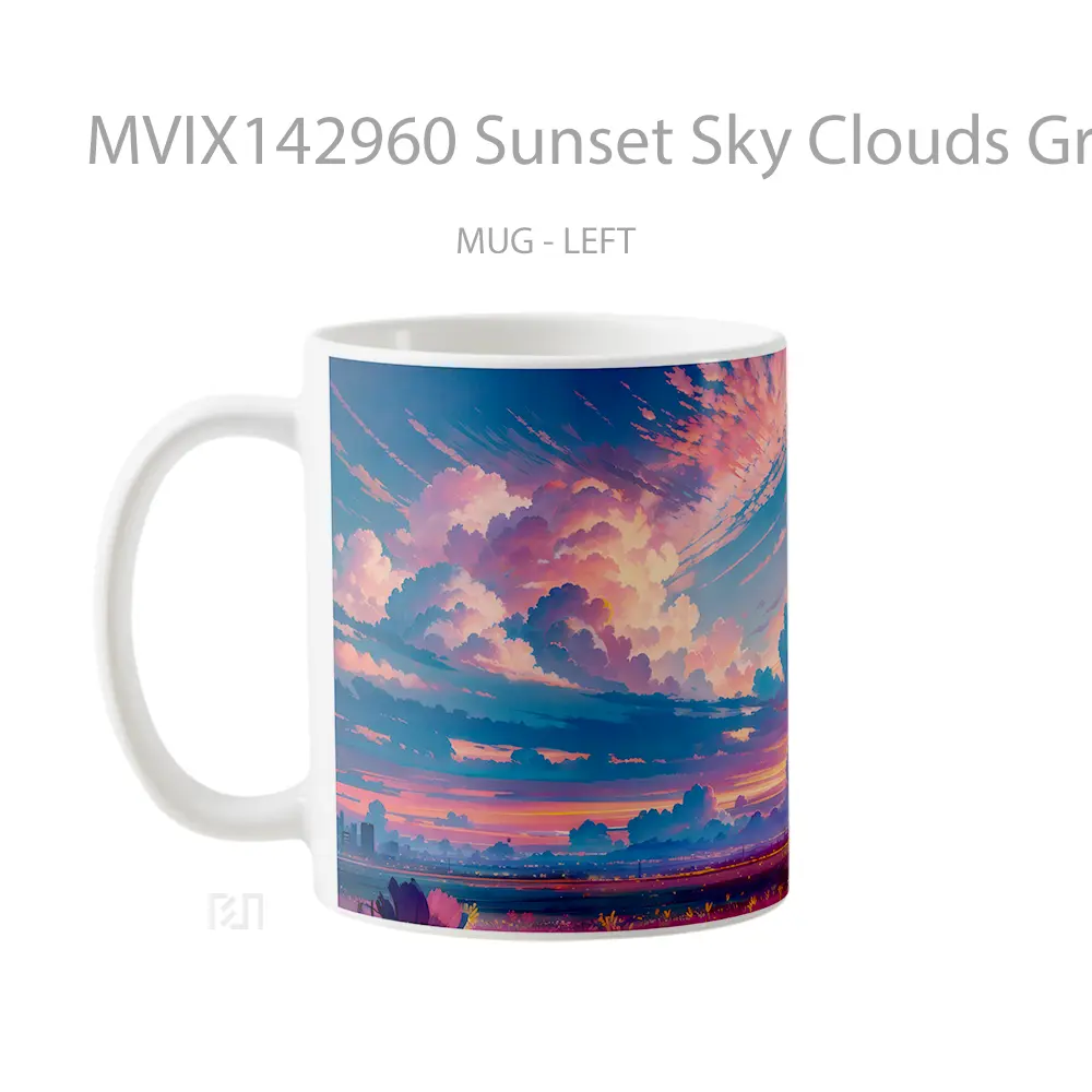 Mug Sunset Sky Clouds Grassland Scenery Anime Cangkir Anime - All-side / Desain