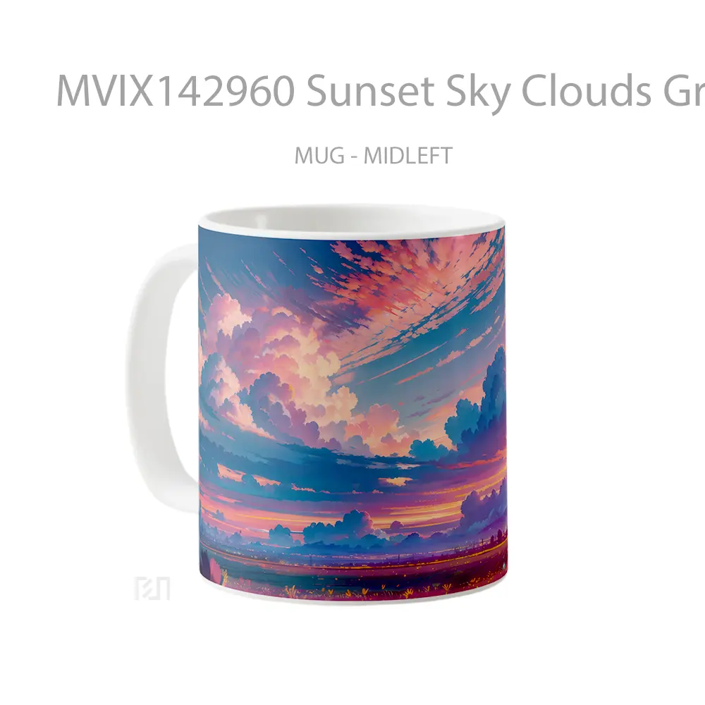 Mug Sunset Sky Clouds Grassland Scenery Anime Cangkir Anime - All-side / Desain