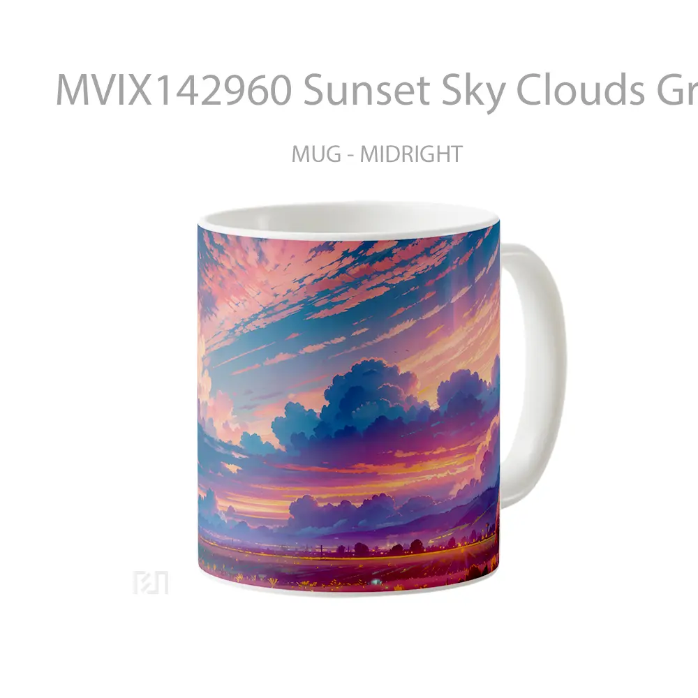 Mug Sunset Sky Clouds Grassland Scenery Anime Cangkir Anime - All-side / Desain