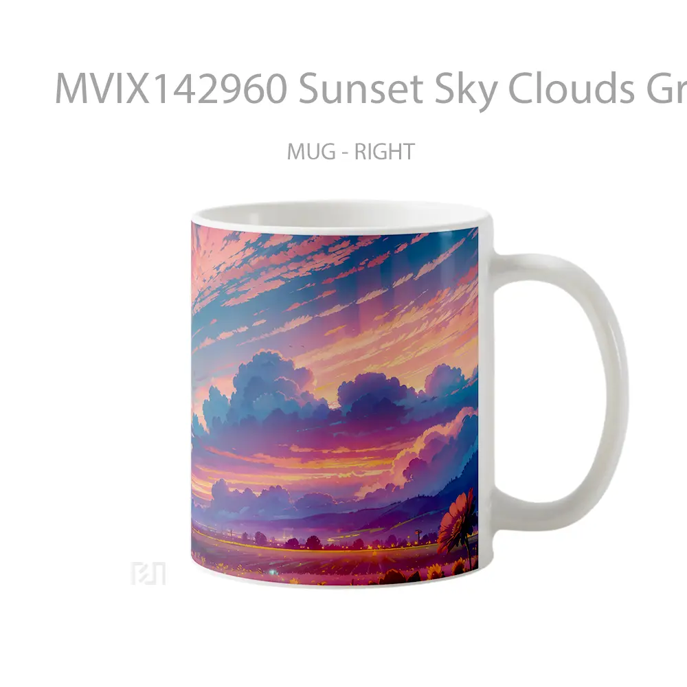 Mug Sunset Sky Clouds Grassland Scenery Anime Cangkir Anime - All-side / Desain