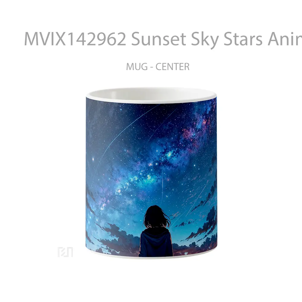 Mug Sunset Sky Stars Anime Girl Cangkir Anime