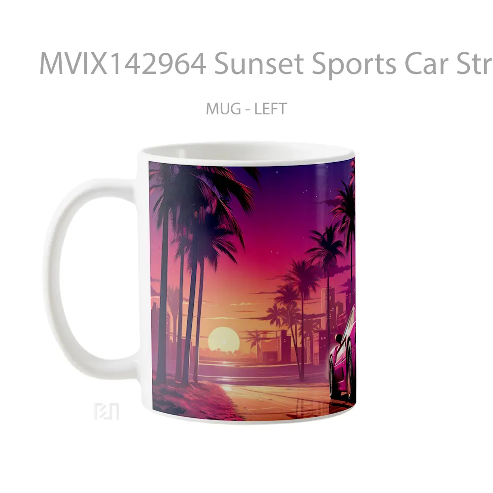 Mug Sunset Sports Car Street Palm Tree Gelas Pemandangan Alam - All-side / Desain