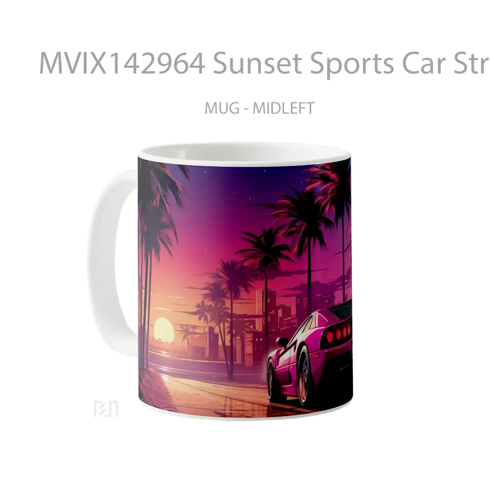 Mug Sunset Sports Car Street Palm Tree Gelas Pemandangan Alam - All-side / Desain