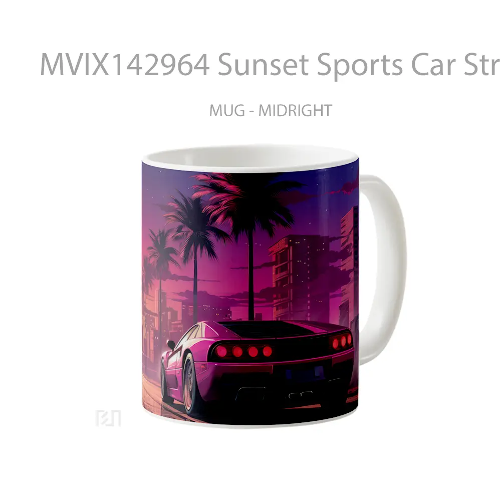Mug Sunset Sports Car Street Palm Tree Gelas Pemandangan Alam - All-side / Desain
