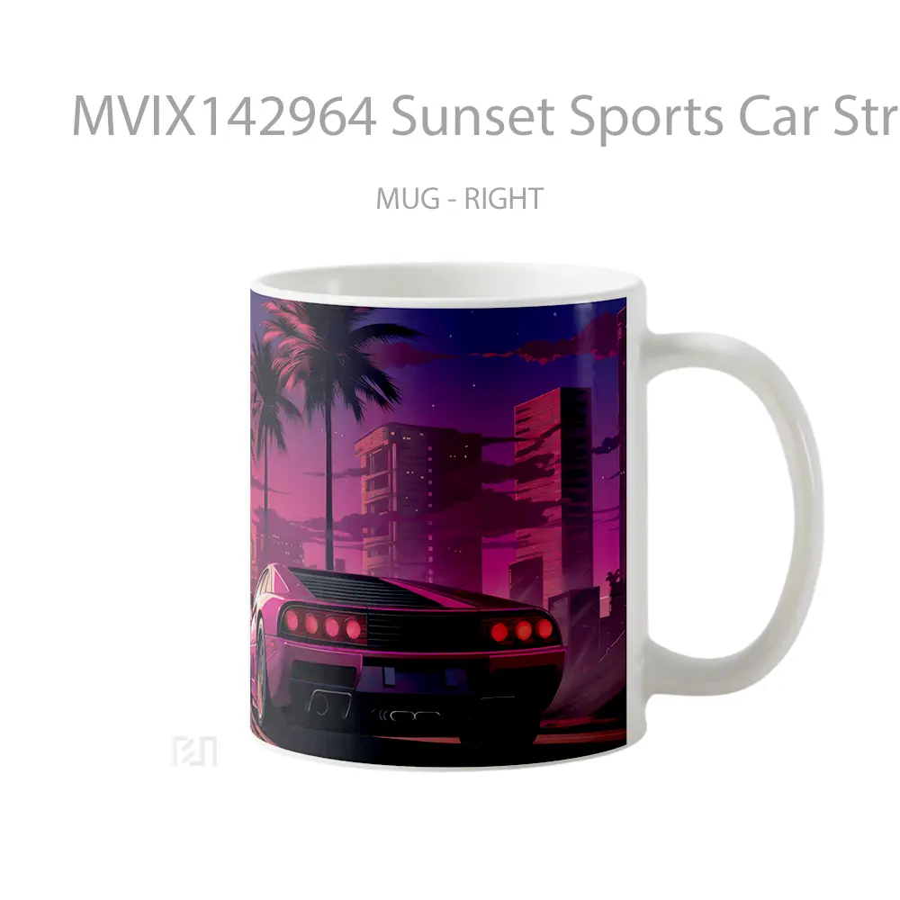 Mug Sunset Sports Car Street Palm Tree Gelas Pemandangan Alam - All-side / Desain