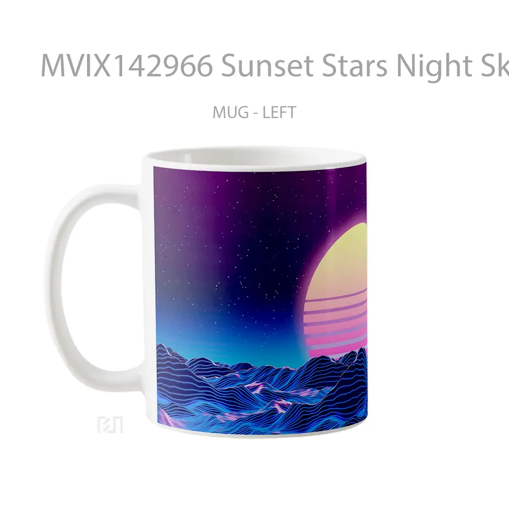 Mug Sunset Stars Night Sky Synthwave Abstract Digital Art Gelas Pemandangan Alam - All-side / Desain
