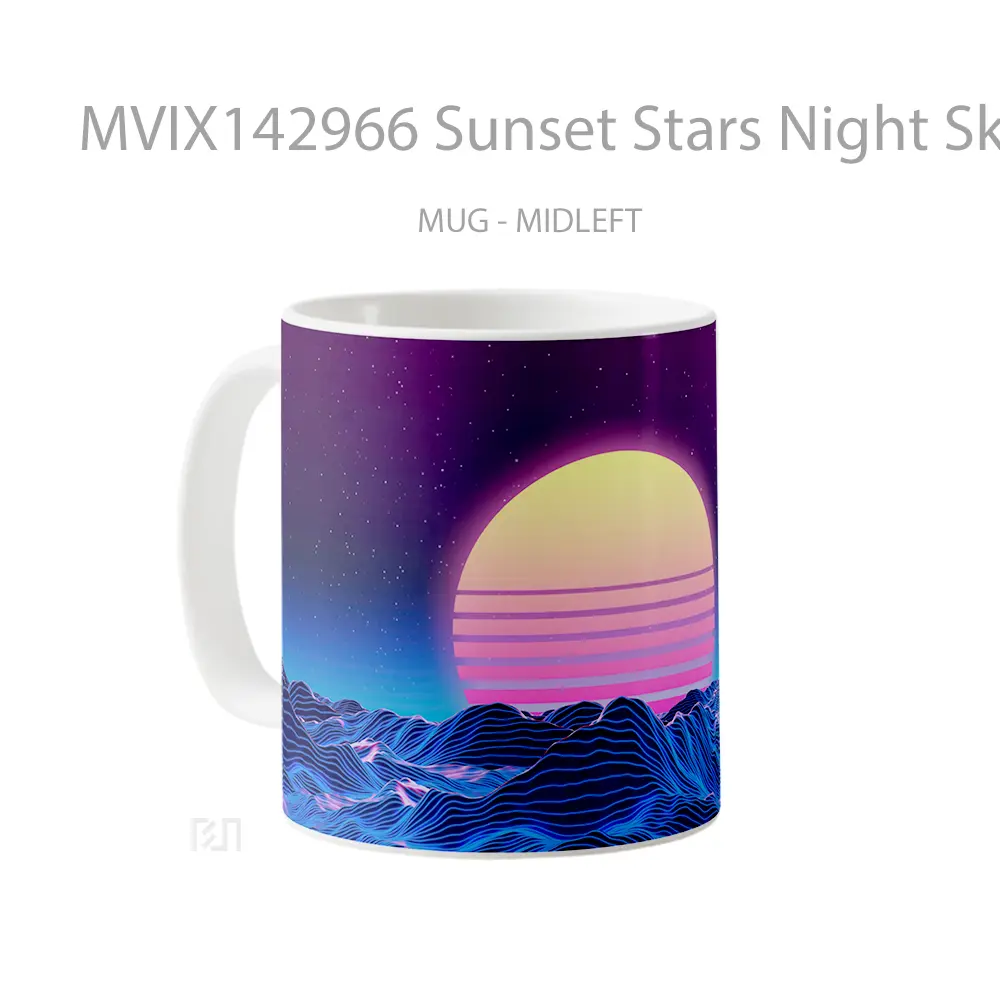 Mug Sunset Stars Night Sky Synthwave Abstract Digital Art Gelas Pemandangan Alam - All-side / Desain