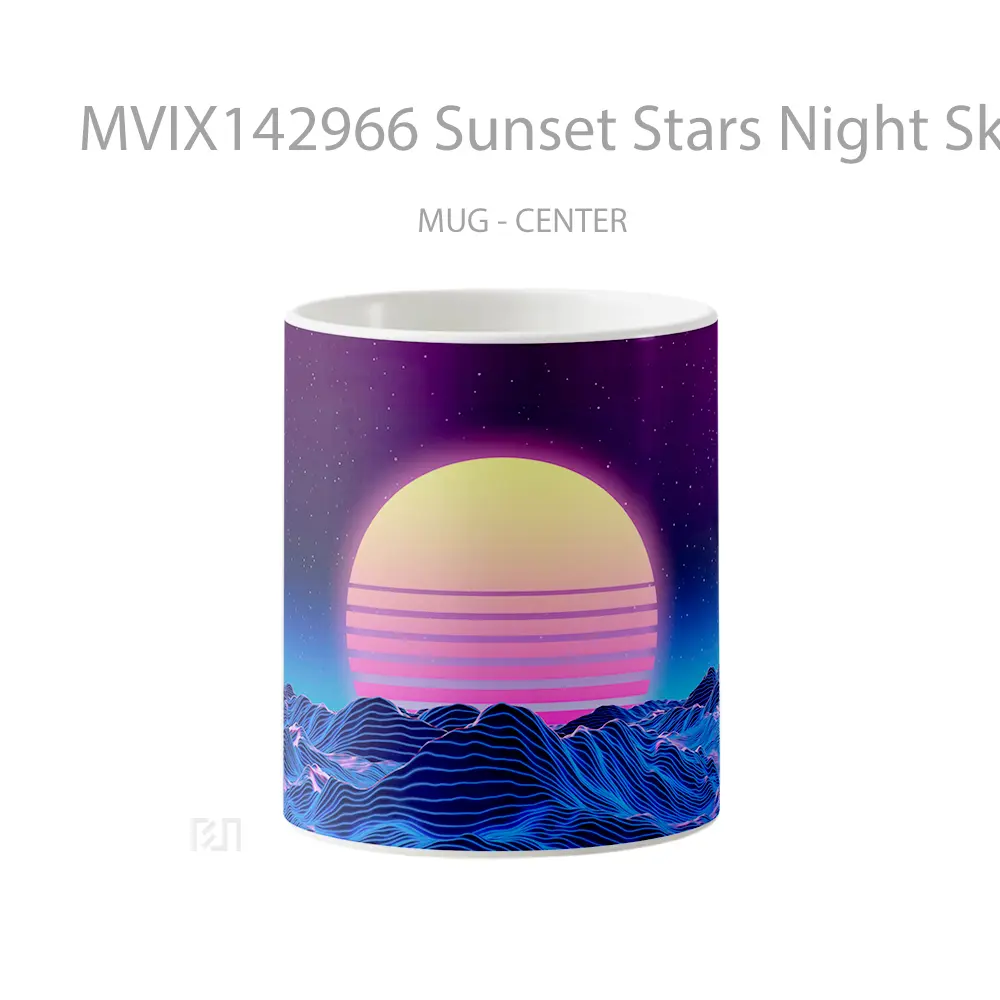 Mug Sunset Stars Night Sky Synthwave Abstract Digital Art Gelas Pemandangan Alam