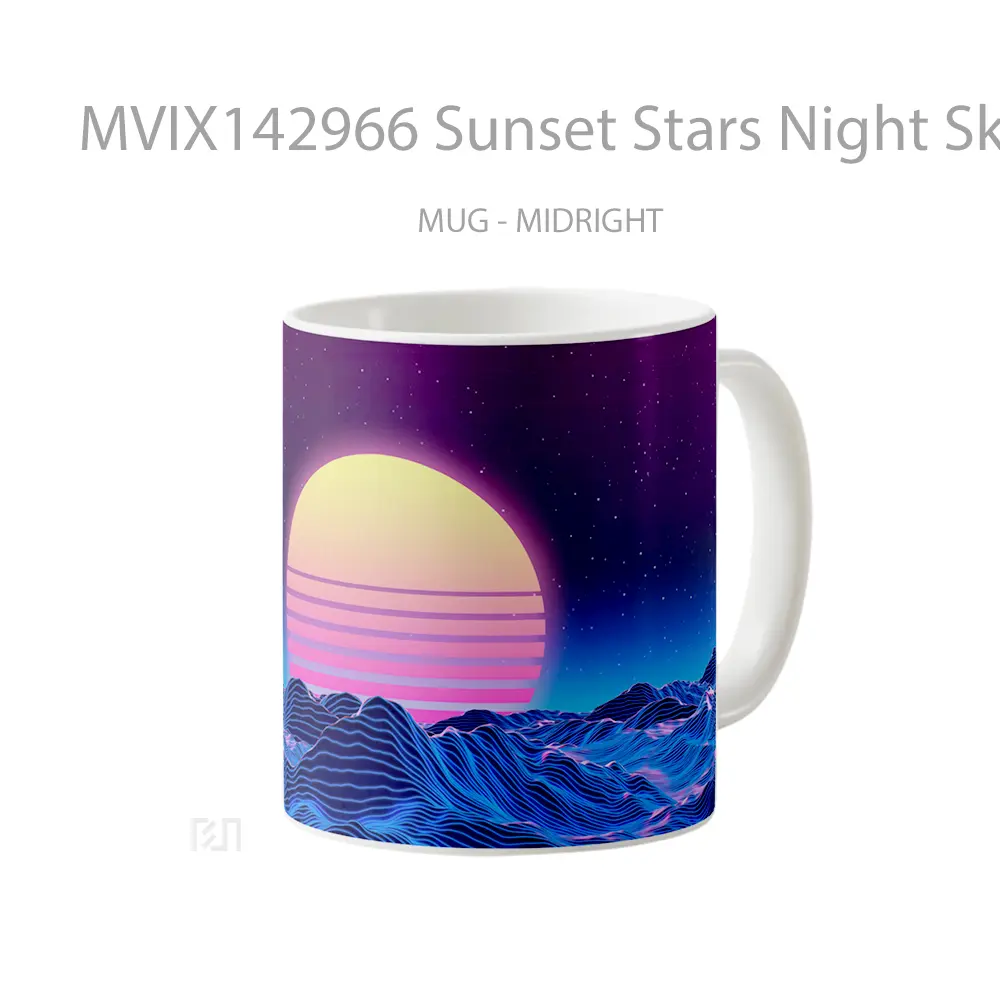 Mug Sunset Stars Night Sky Synthwave Abstract Digital Art Gelas Pemandangan Alam - All-side / Desain