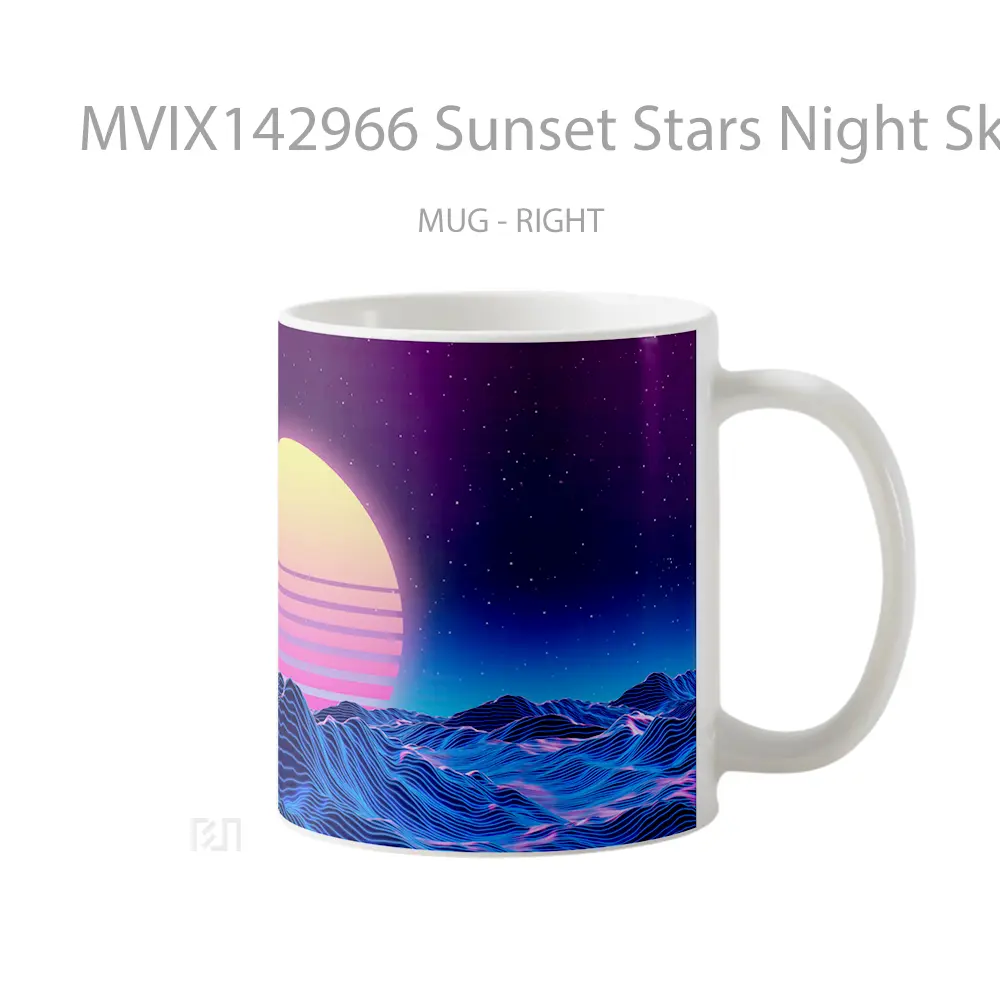 Mug Sunset Stars Night Sky Synthwave Abstract Digital Art Gelas Pemandangan Alam - All-side / Desain
