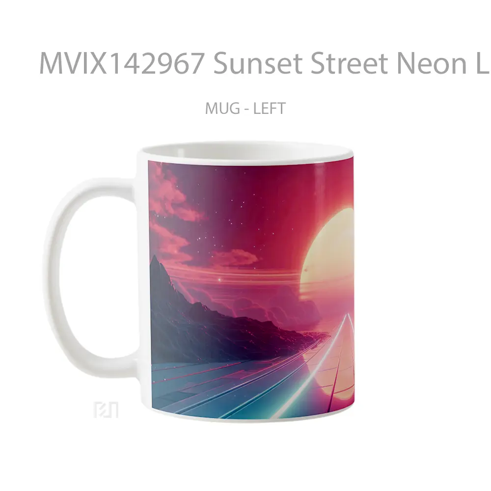 Mug Sunset Street Neon Lights Digital Art Gelas Pemandangan Alam - All-side / Desain