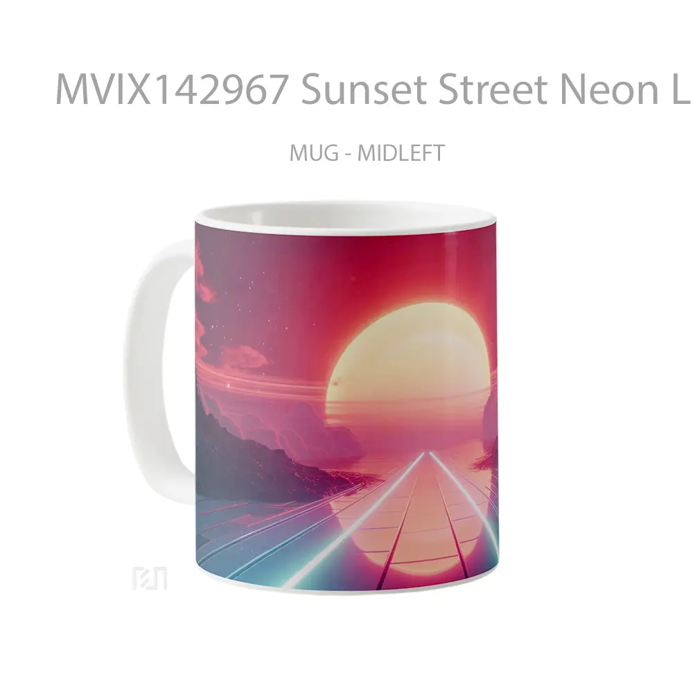 Mug Sunset Street Neon Lights Digital Art Gelas Pemandangan Alam - All-side / Desain