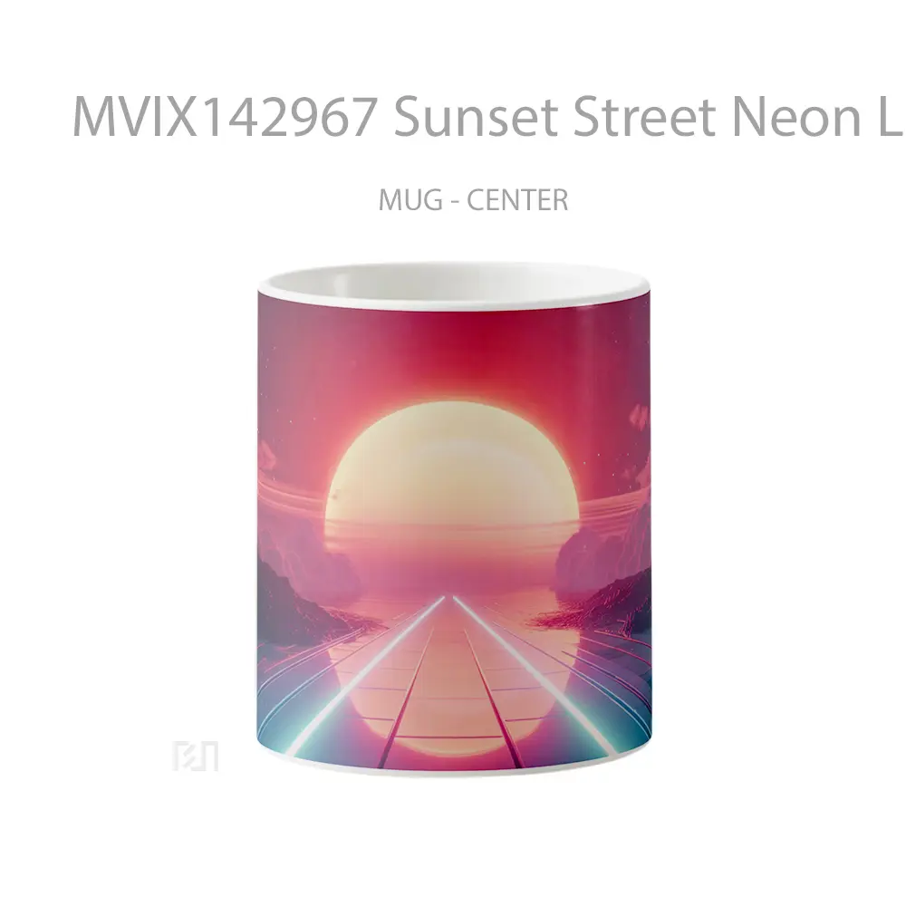 Mug Sunset Street Neon Lights Digital Art Gelas Pemandangan Alam