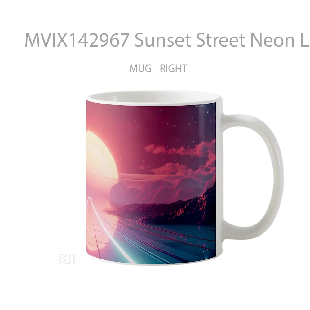 Mug Sunset Street Neon Lights Digital Art Gelas Pemandangan Alam - All-side / Desain