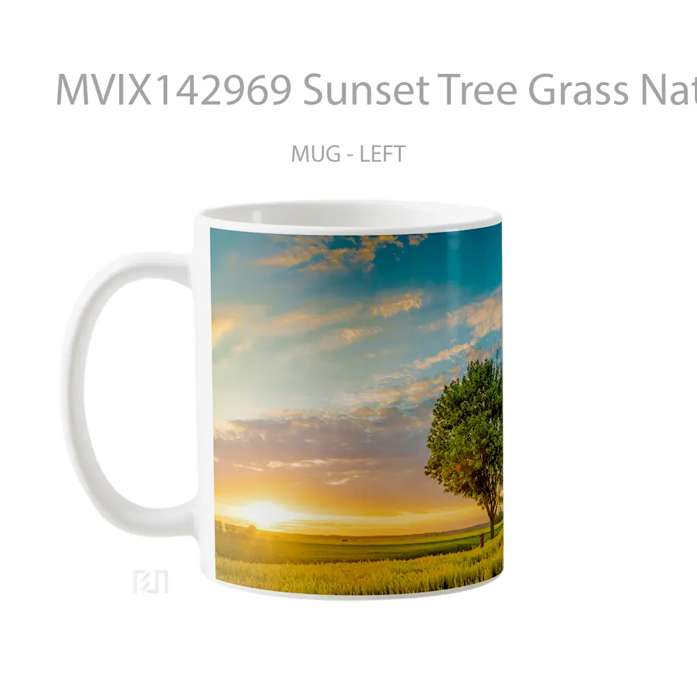 Mug Sunset Tree Grass Nature Scenery Gelas Pemandangan Alam - All-side / Desain