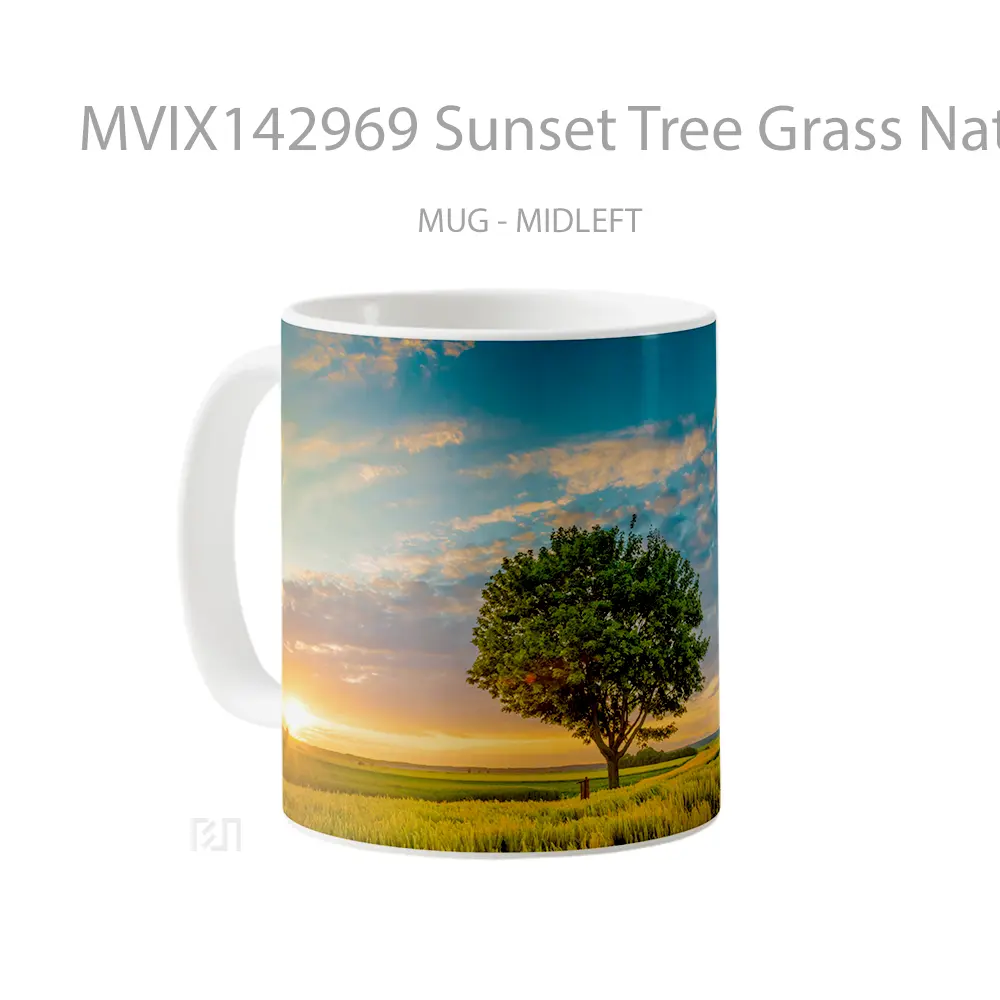Mug Sunset Tree Grass Nature Scenery Gelas Pemandangan Alam - All-side / Desain