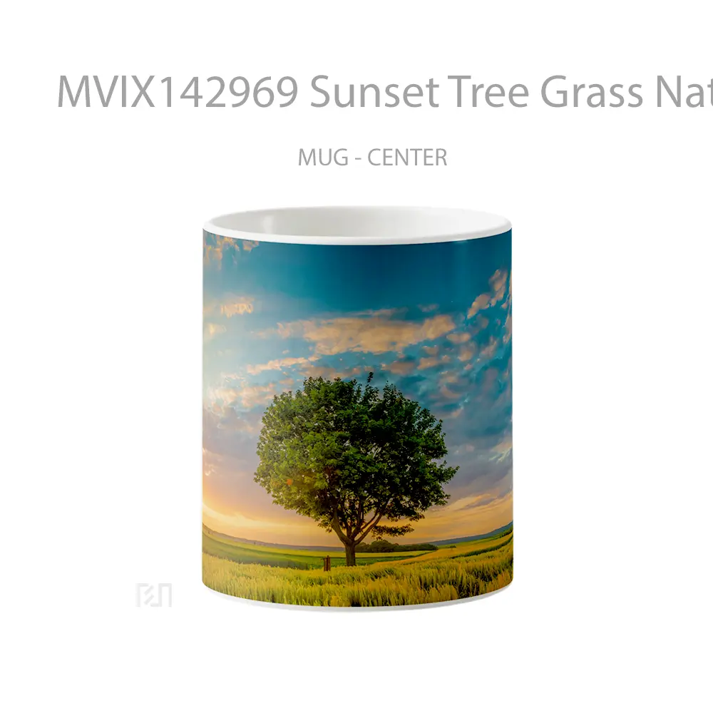 Mug Sunset Tree Grass Nature Scenery Gelas Pemandangan Alam