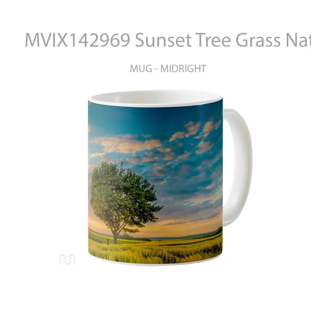 Mug Sunset Tree Grass Nature Scenery Gelas Pemandangan Alam - All-side / Desain