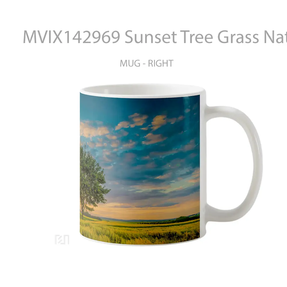 Mug Sunset Tree Grass Nature Scenery Gelas Pemandangan Alam - All-side / Desain