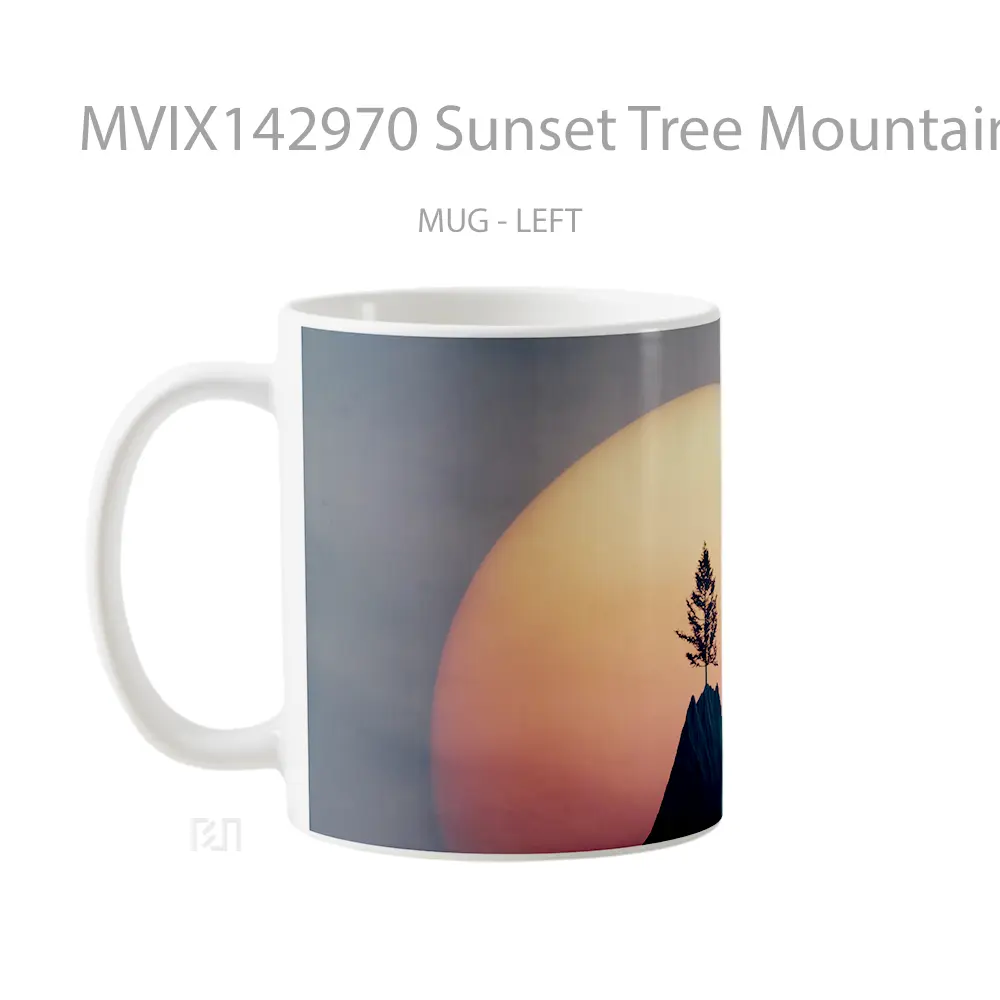 Mug Sunset Tree Mountain Peak Scenery Gelas Pemandangan Alam - All-side / Desain
