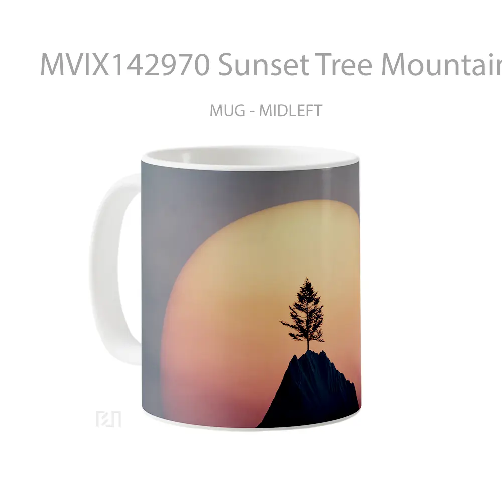 Mug Sunset Tree Mountain Peak Scenery Gelas Pemandangan Alam - All-side / Desain