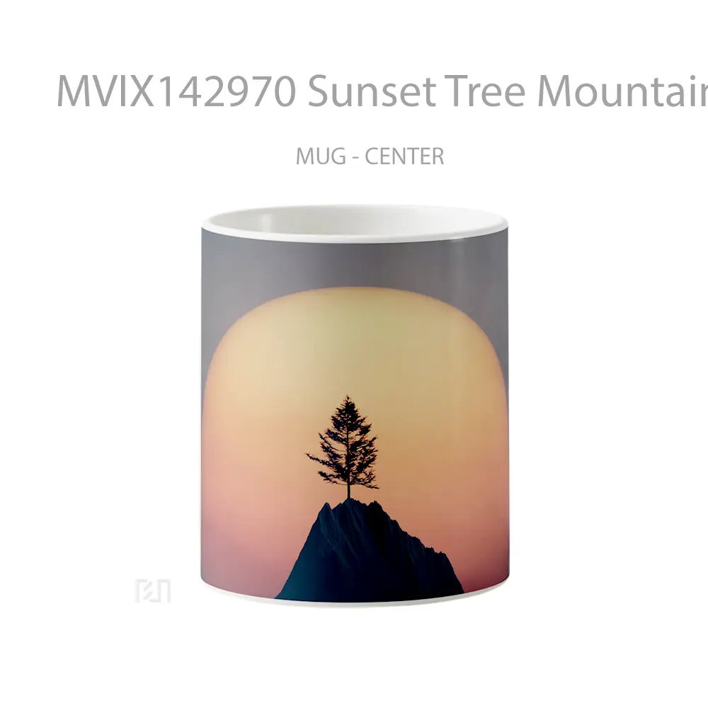 Mug Sunset Tree Mountain Peak Scenery Gelas Pemandangan Alam